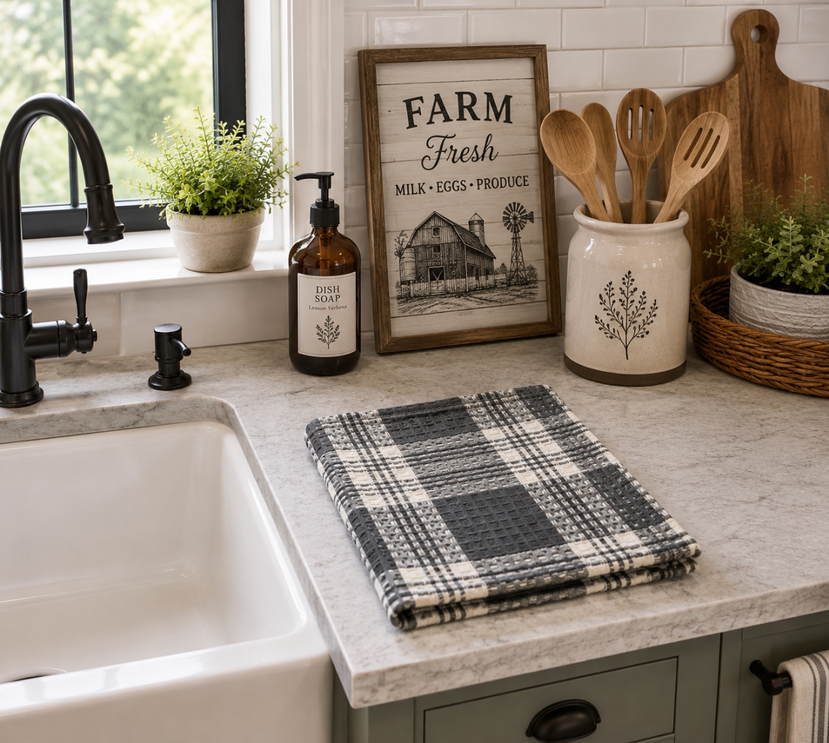 AG-31275 Set Of 4 Stone Grey Plaid Dishcloth