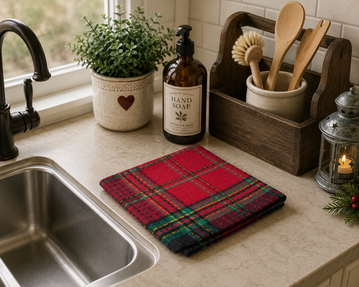 AG-31203 Set Of 4 Deerprook Lurexed Check Pattern Dishcloth