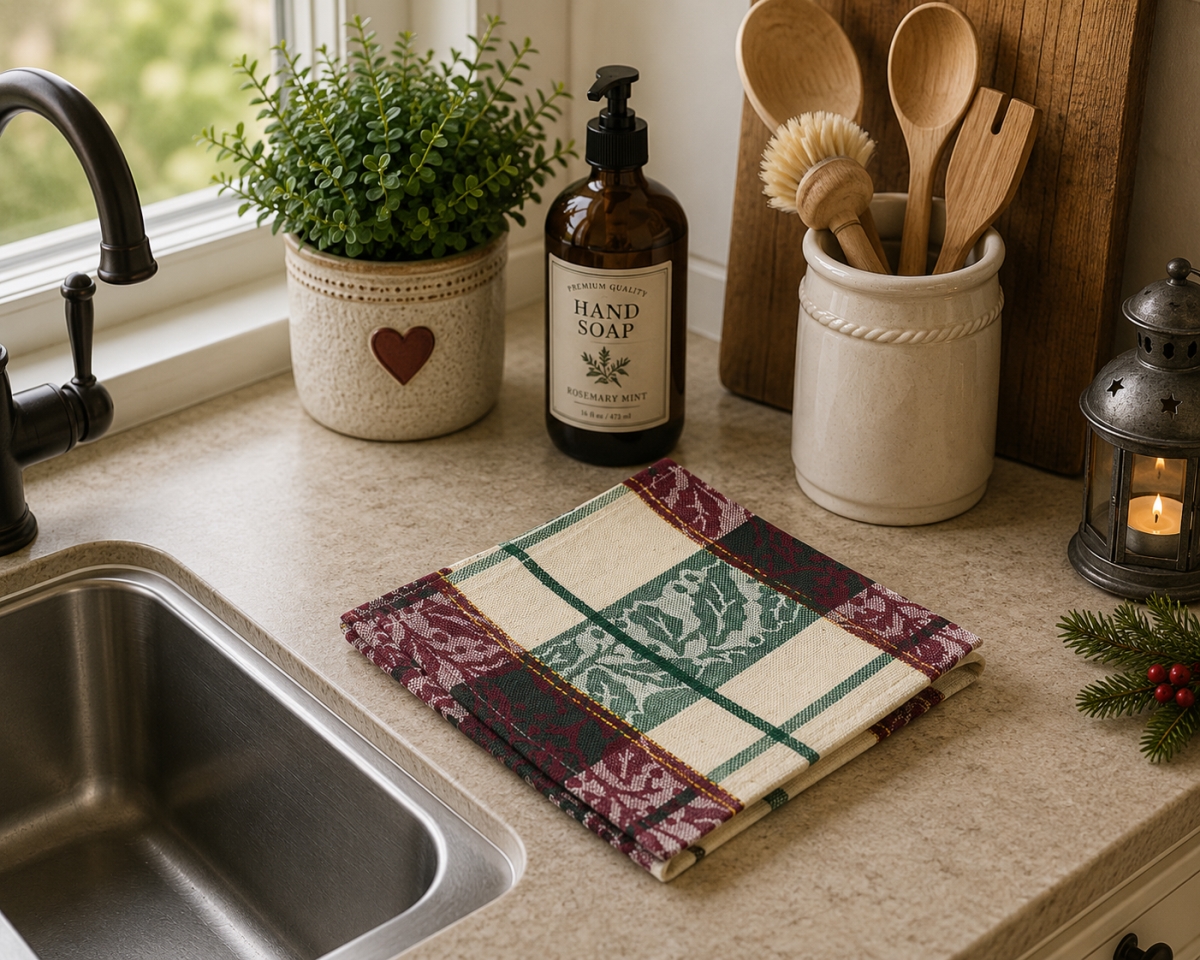 AG-31205 Set Of 4 Noel- Lurexed- Check Pattern Dishcloth