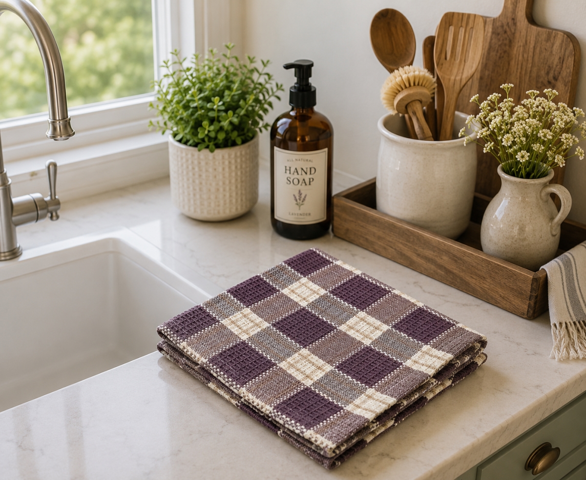 AG-31228 Set Of 4 Purple Check Dishcloth