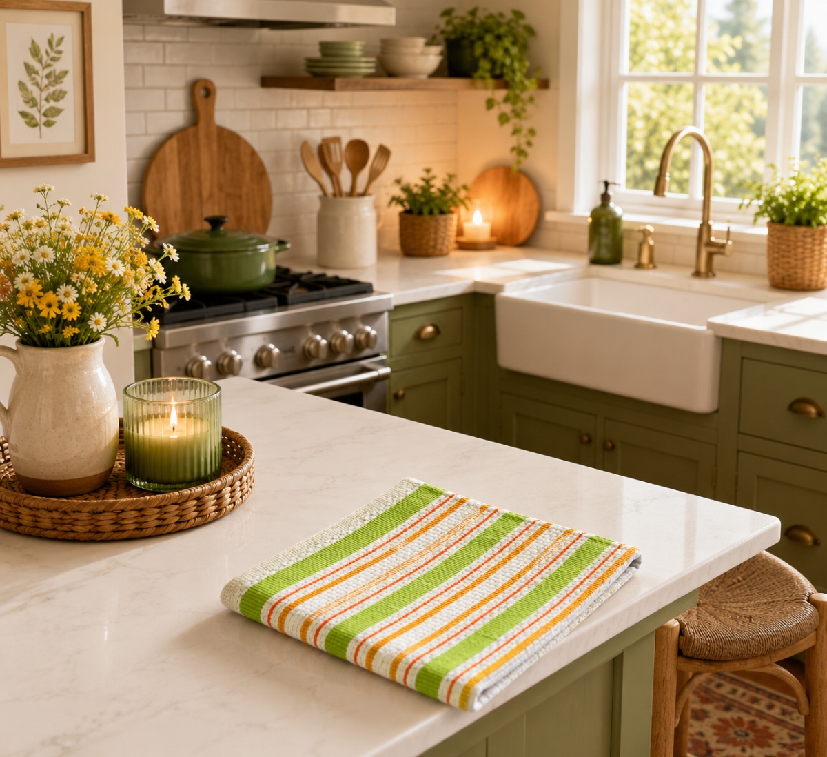 AG-31629 Set Of 4 Green Stripes Dishcloth