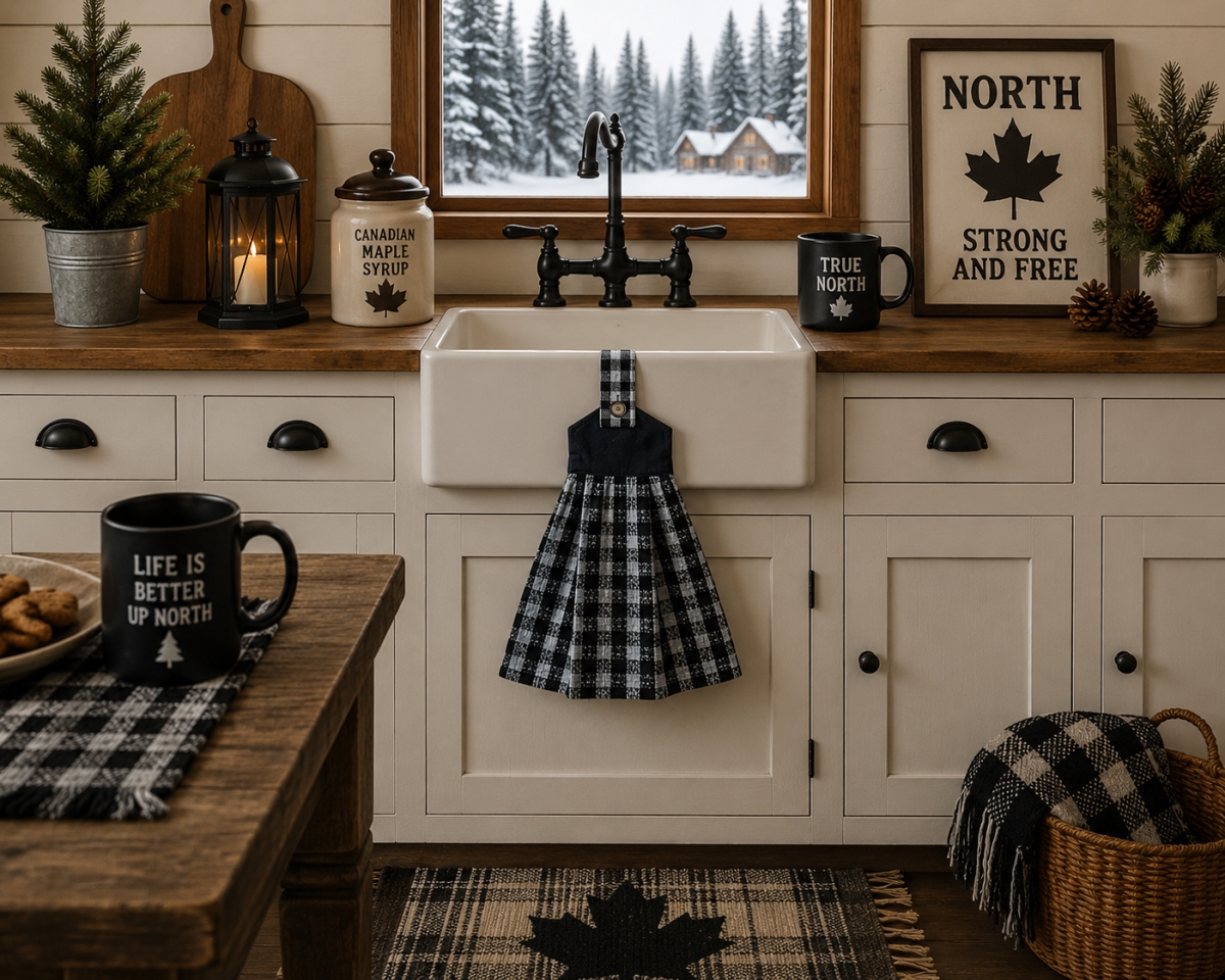 AG-36632N Set Of 2 Buffalo Grey Plaid -Check Pattern Hanging Kitchen Towel