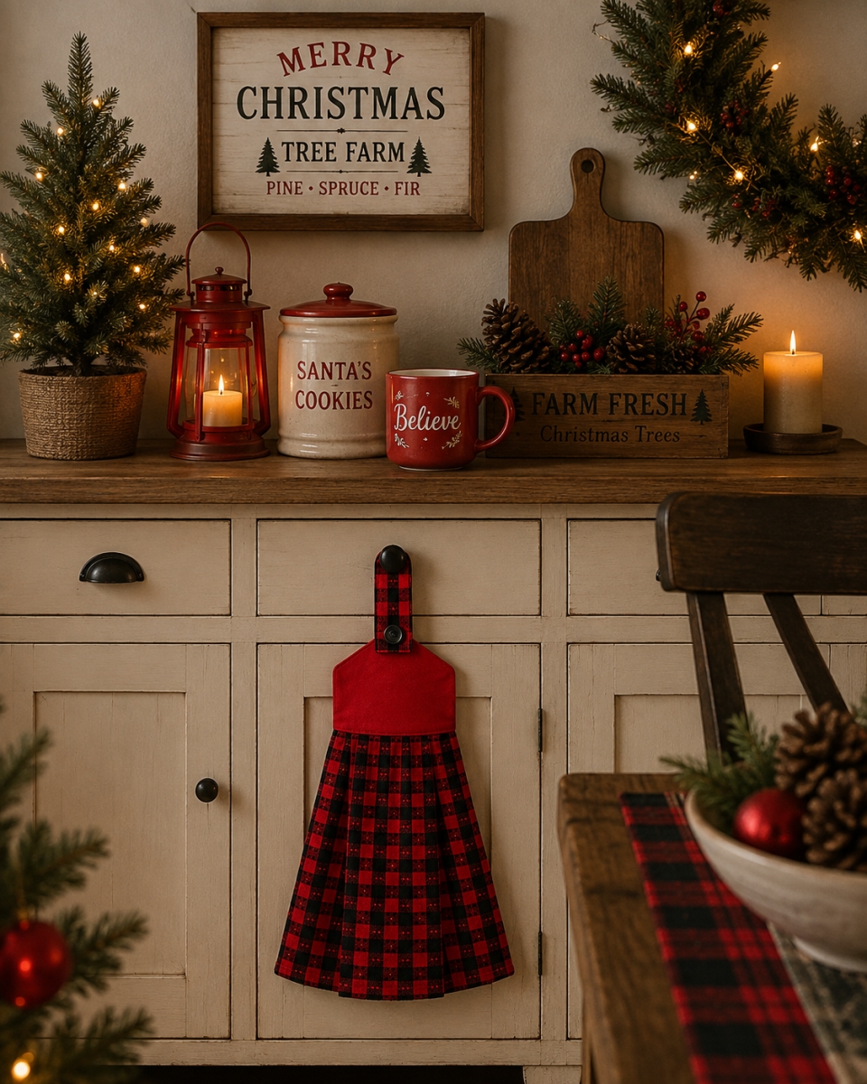 AG-36620N Set Of 2 Buffalo Red Plaid -Check Pattern Hanging Kitchen Towel