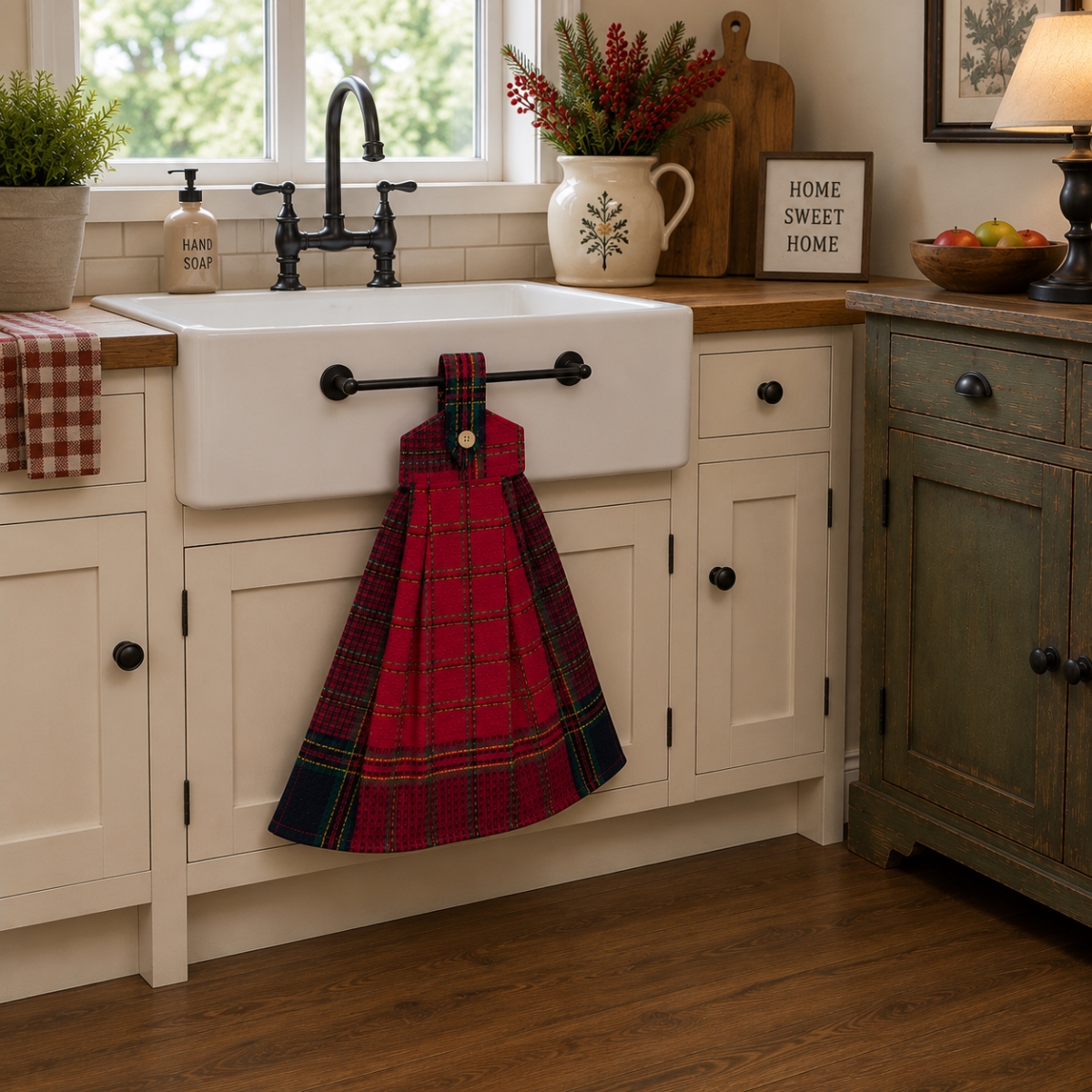 AG-36203 Set Of 2 Deerprook-Check Pattern Hanging Kitchen Towel