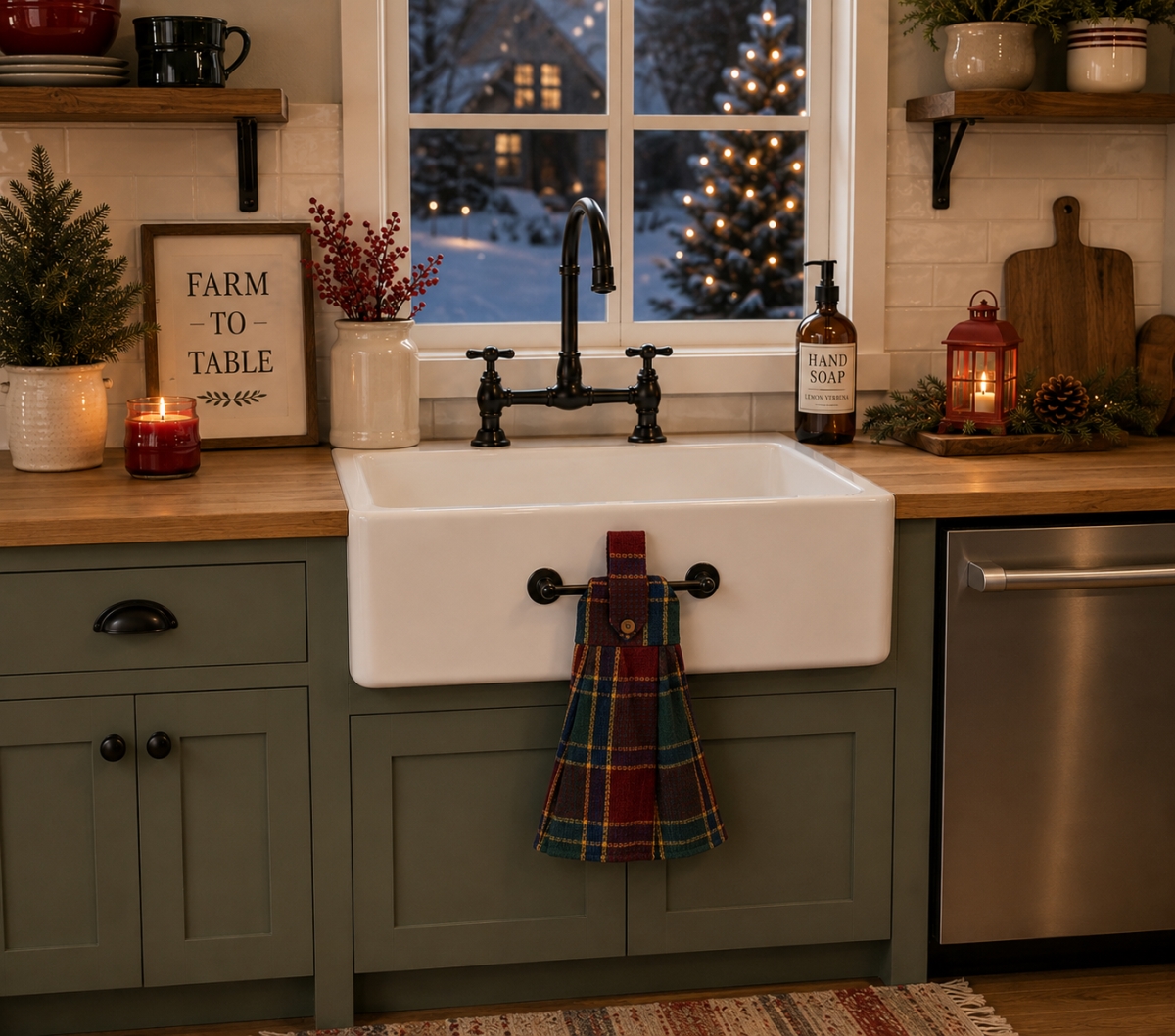 AG-36264 Set Of 2 Festive Jewel-Check Pattern Hanging Kitchen Towel