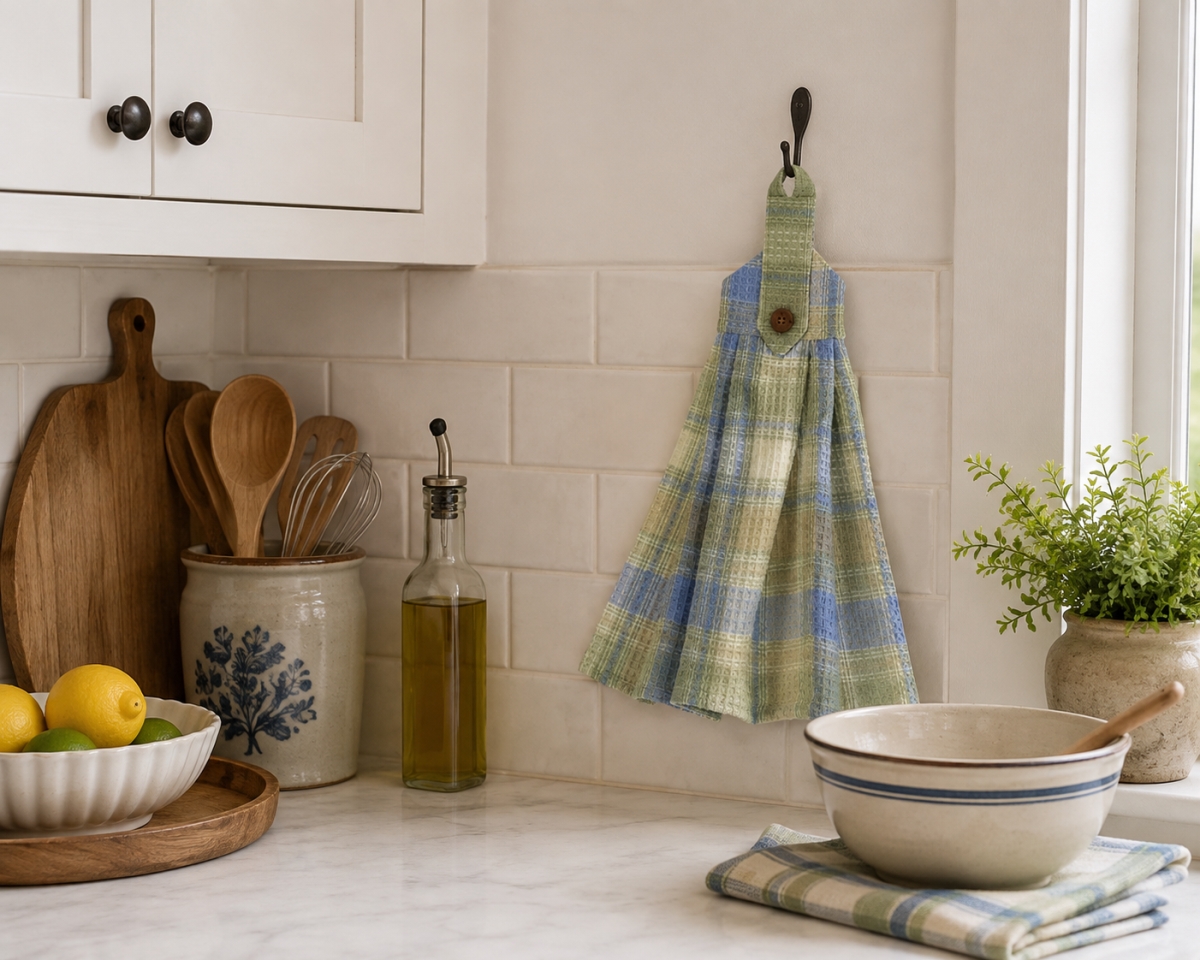 AG-36265 Set Of 2 Montari-Check Pattern Hanging Kitchen Towel
