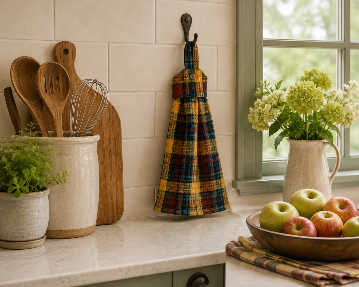 AG-36280 Set Of 2 Sunset-Check Pattern Hanging Kitchen Towel