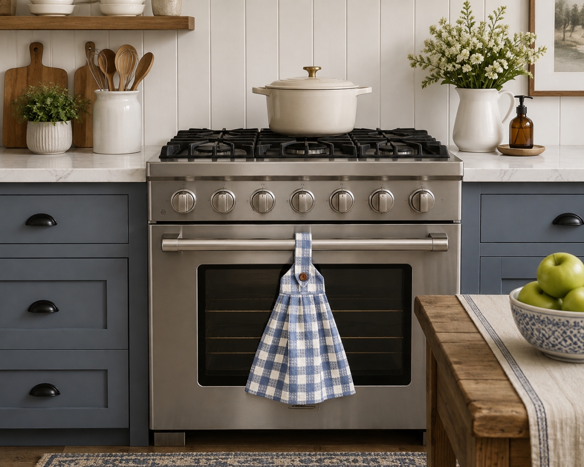 AG-36291 Set Of 2 Toro Blue Check Pattern Hanging Kitchen Towel