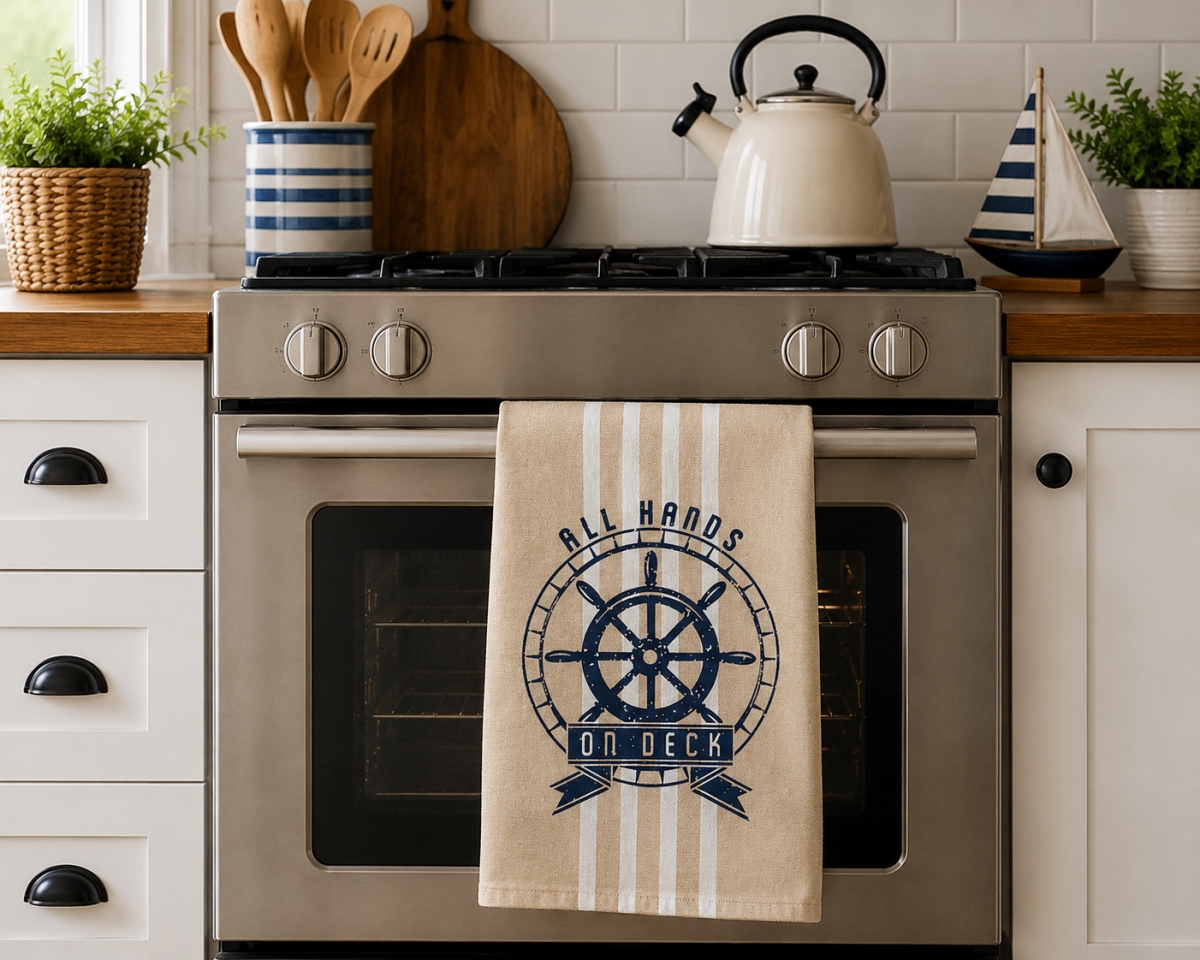 AG-30658 Set Of 4 All Hands On Deck Print Kitchen Towel