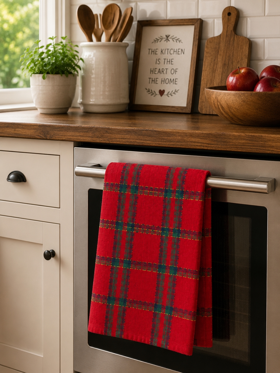 AG-30242 Set Of 4 Belvedere Red Lurex Check Pattern Kitchen Towel