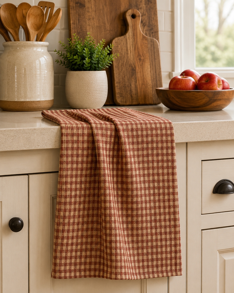AG-30295N Set Of 4 Berry Burgundy Check Kitchen Towel