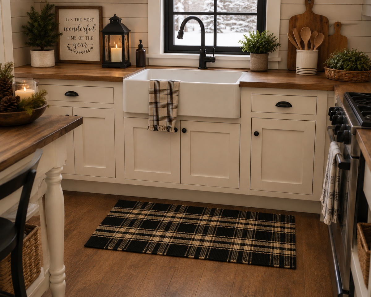 AG-65272 Salt Pepper -Check Pattern Ribbed Rectangular Floor Mat