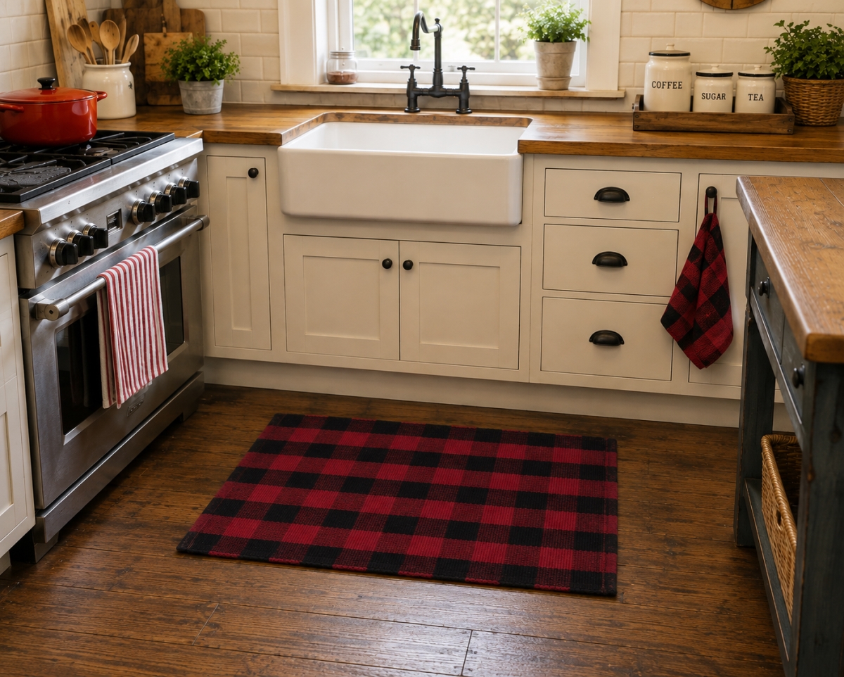 AG-65620 Buffalo Red Plaid Ribbed Rectangular Floor Mat