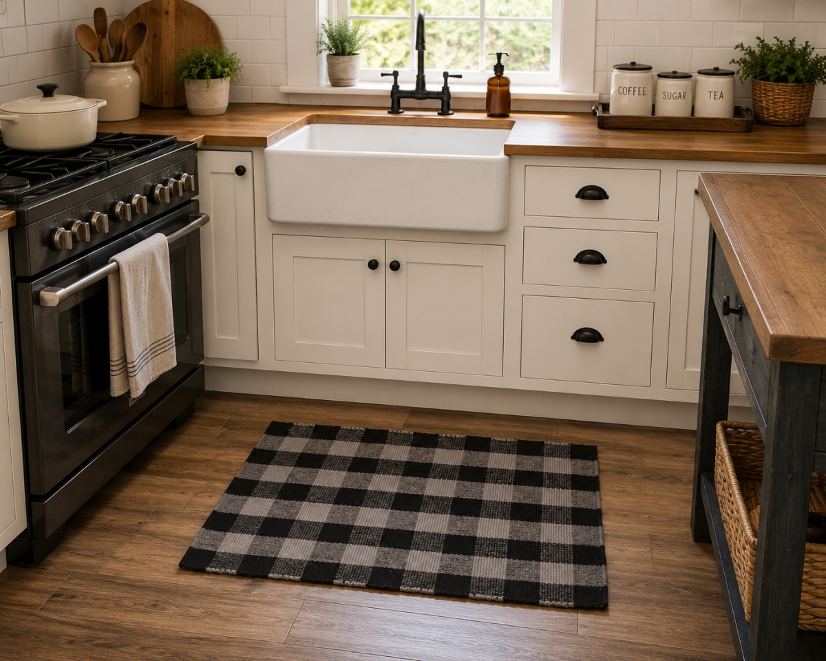 AG-65632 Buffalo Grey Plaid Ribbed Rectangular Floor Mat