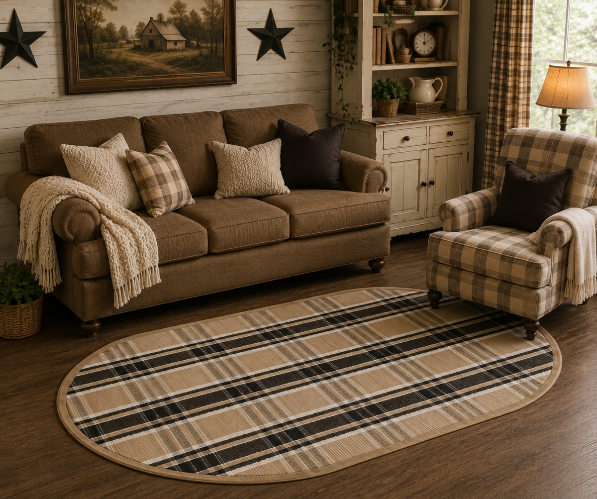 AG-70298 Black Haze Check Pattern Oval Floor Mat