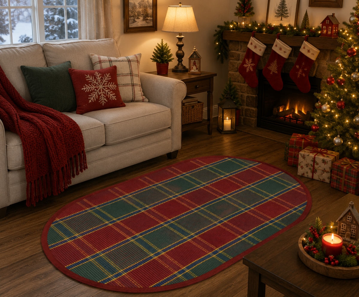 AG-70264 Festive Jewel Check Pattern Oval Floor Mat