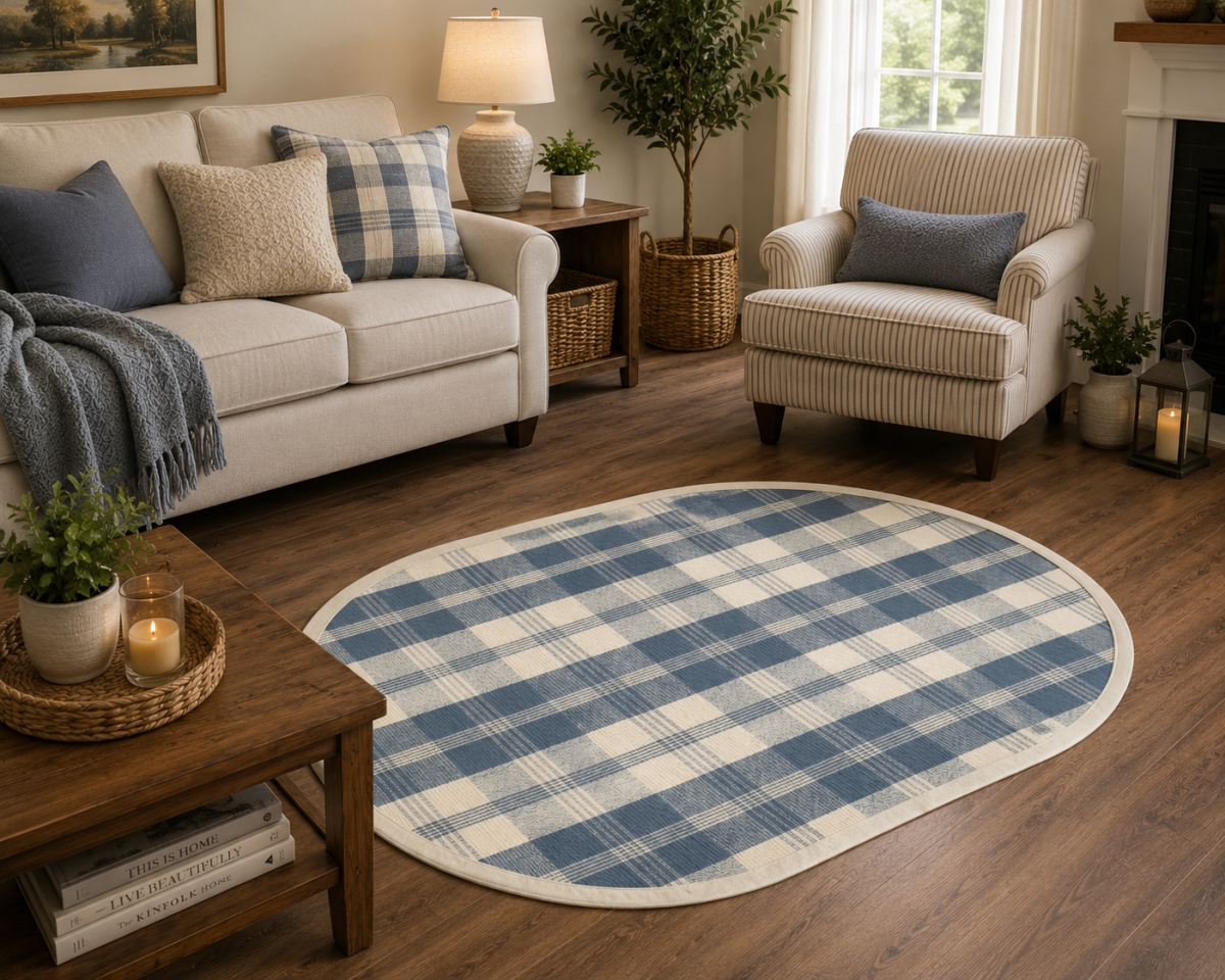 AG-70253 Meridian Check Pattern Oval Floor Mat