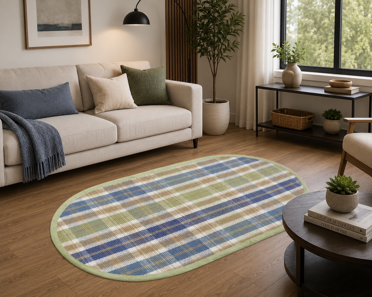 AG-70255 Sea Queen Check Pattern Oval Floor Mat