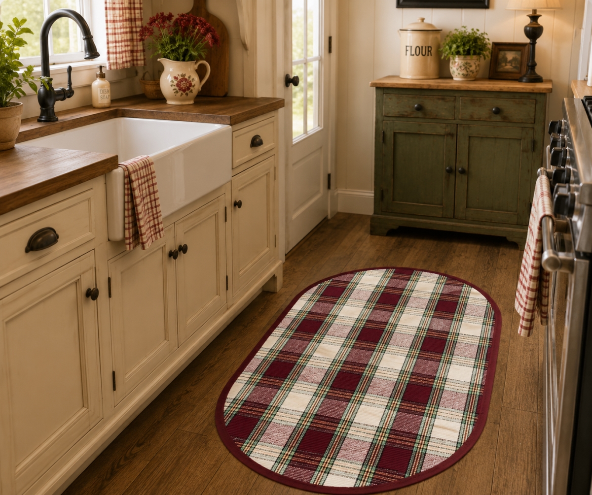 AG-70736 Sherwood Burgundy Check Pattern Oval Floor Mat
