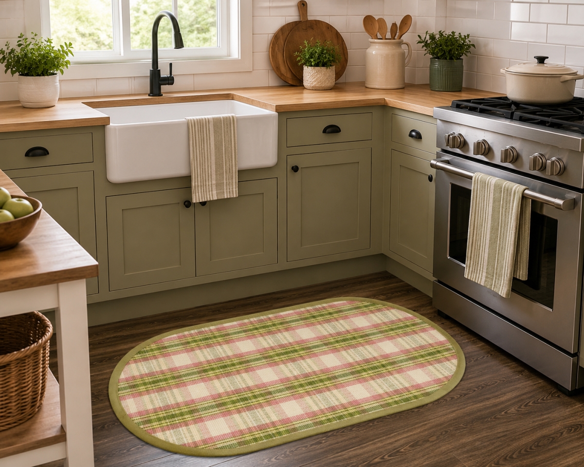 AG-70230 Summer Blush Check Pattern Oval Floor Mat