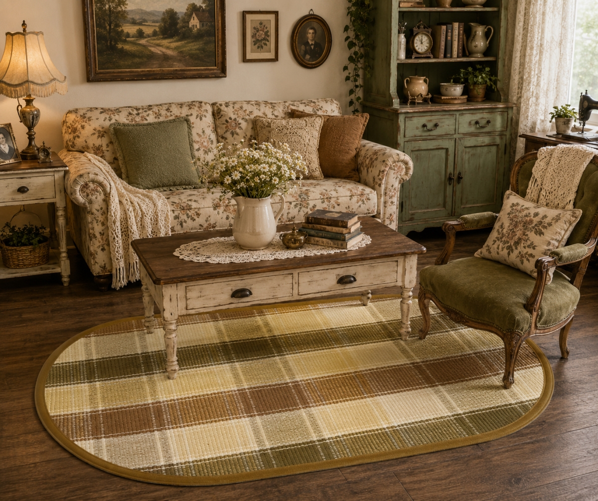 AG-70290 Tulip Check Pattern Oval Floor Mat