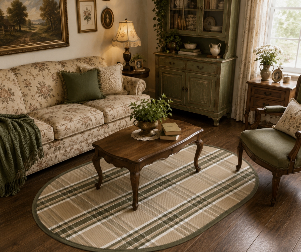 AG-70283 Tulsi Check Pattern Oval Floor Mat