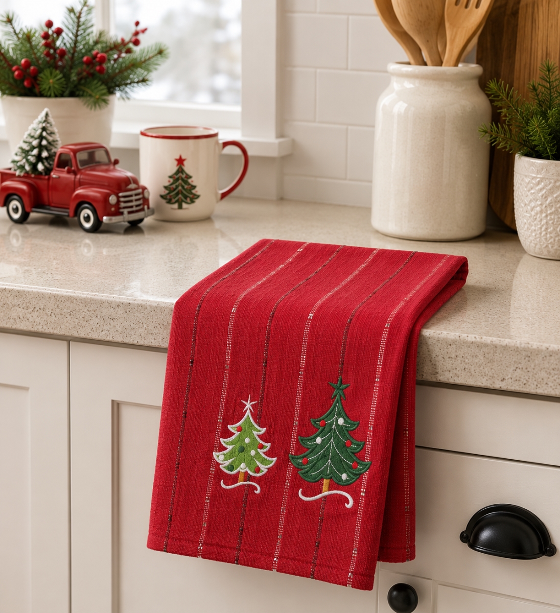 AG-30612 Set Of 4 Embroidered Christmas Trees Kitchen Towel