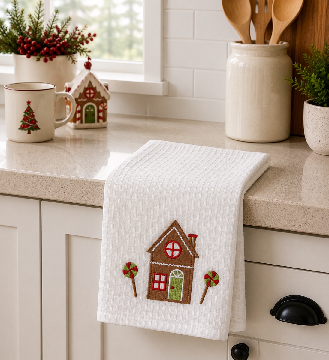 AG-30611 Set Of 4 Embroidered Ginger Bread House Kitchen Towel