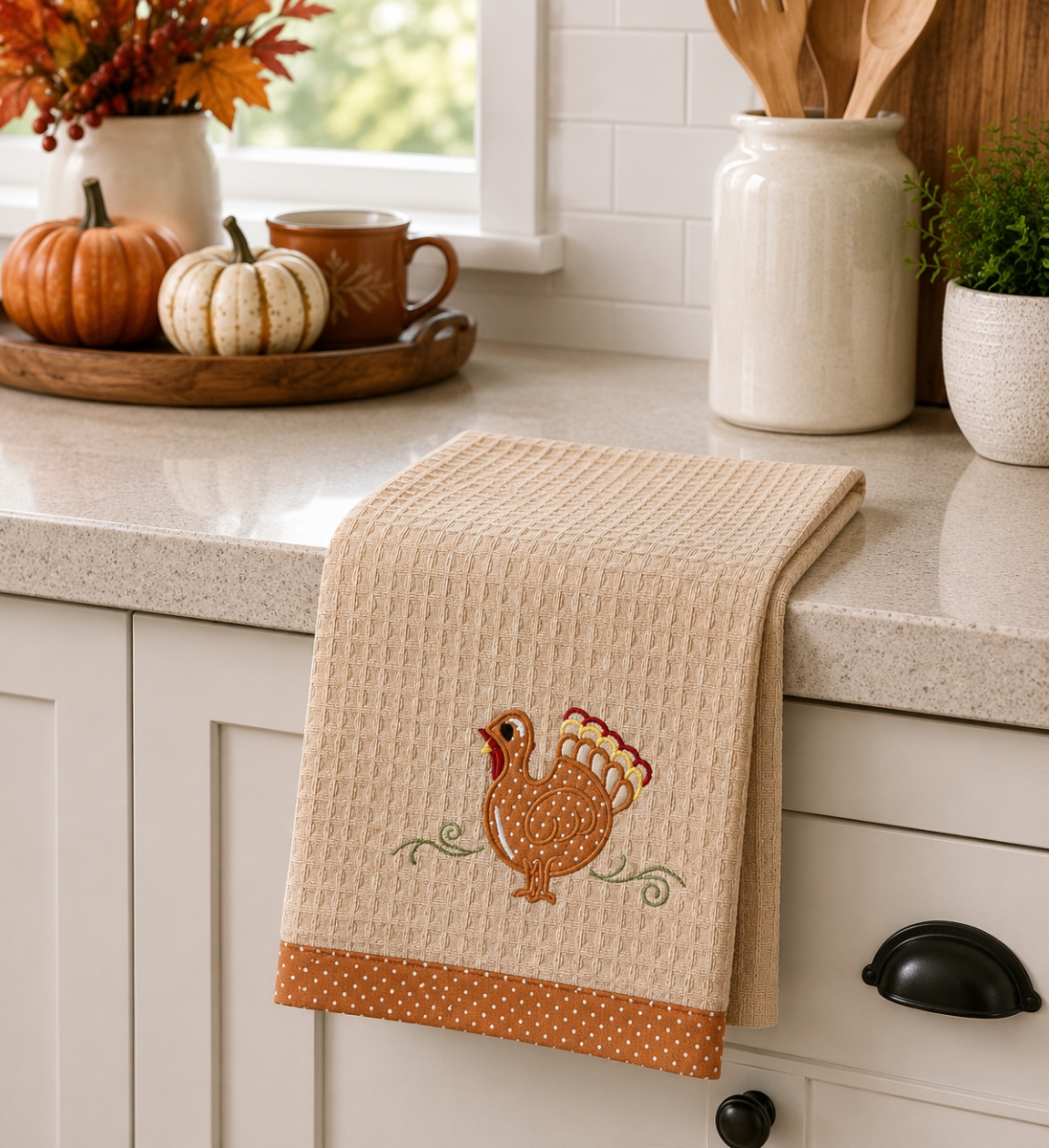 AG-30609 Set Of 4 Embroidered Turkey Kitchen Towel