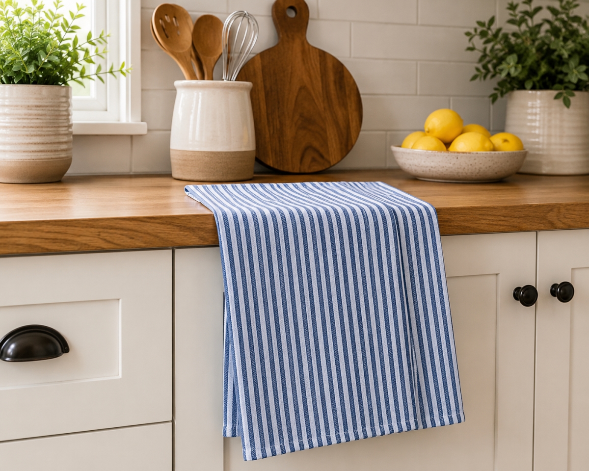 AG-30649 Set Of 4 Gray And White Stripes Kitchen Towel