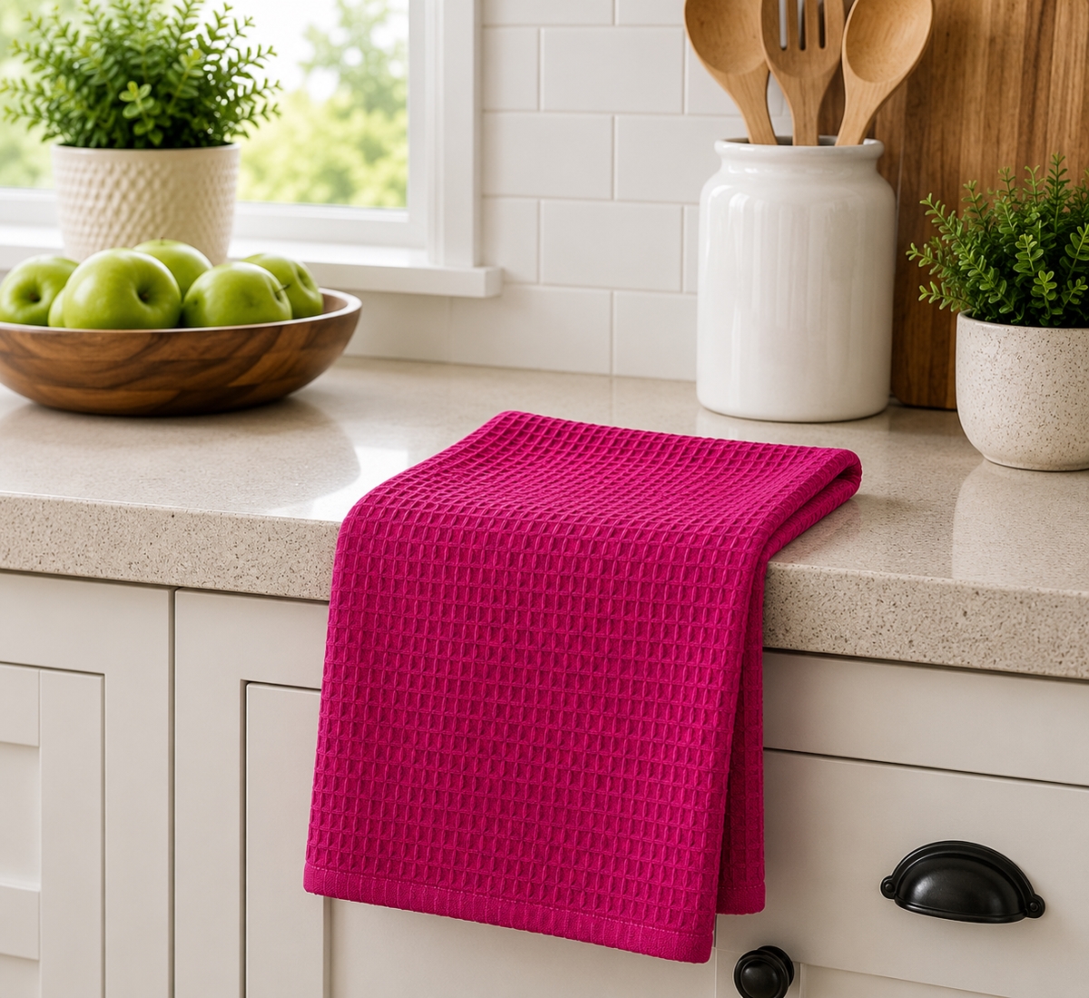 AG-30322 Set Of 4 Waffle Solid Color - Magenta Kitchen Towel
