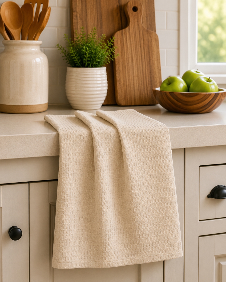 AG-30306 Set Of 4 Waffle Solid Color - Natural Kitchen Towel