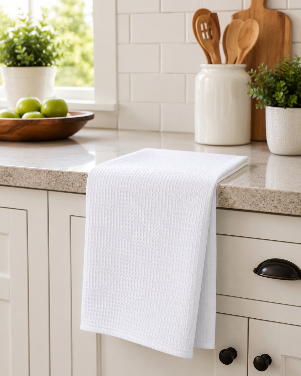 AG-30305 Set Of 4 Waffle Solid Color - White Kitchen Towel