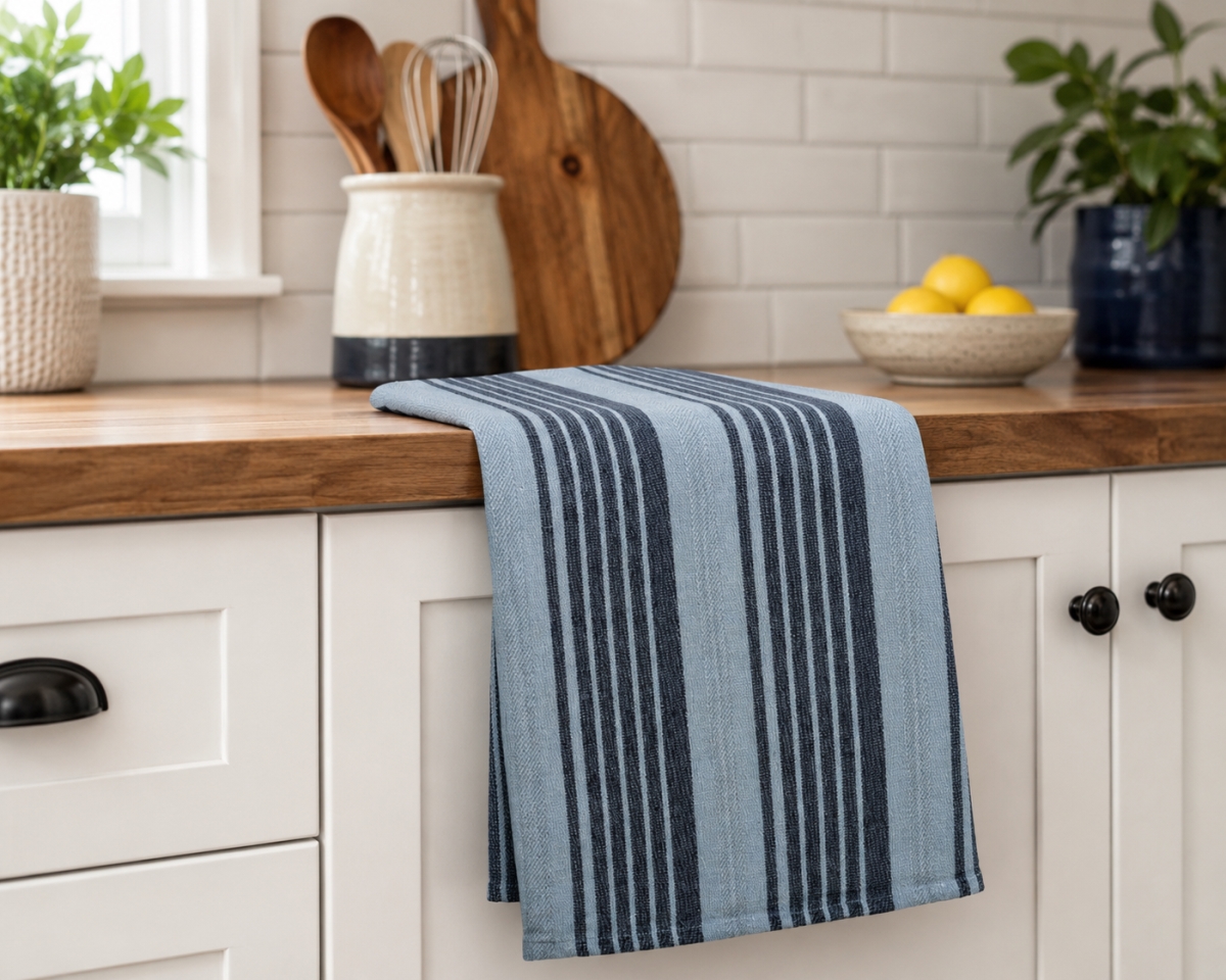 AG-30645 Set Of 4 Black And Gray Stripes Kitchen Towel