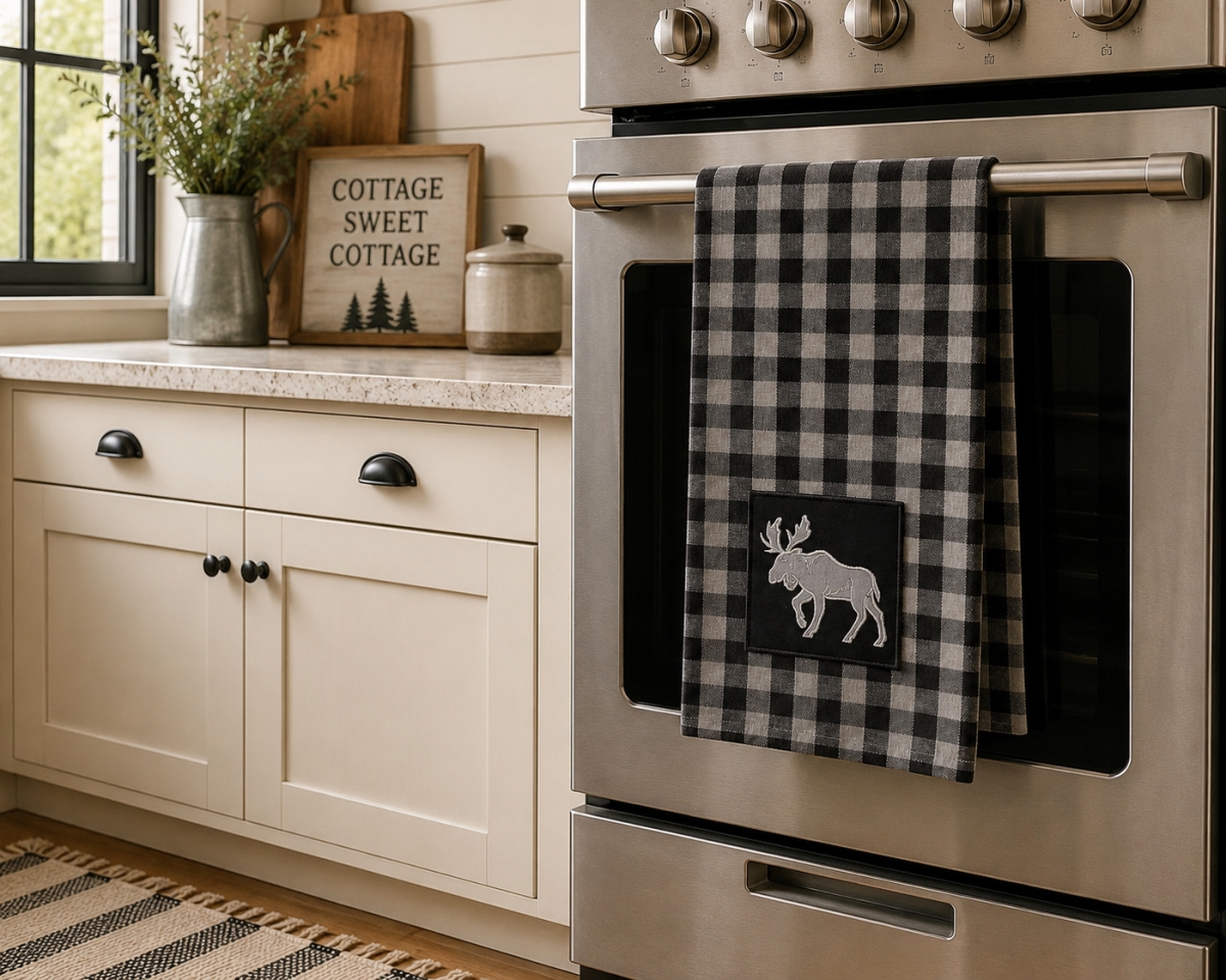 AG-30632 Set Of 4 Buffalo Grey Plaid With Moose Kitchen Towel