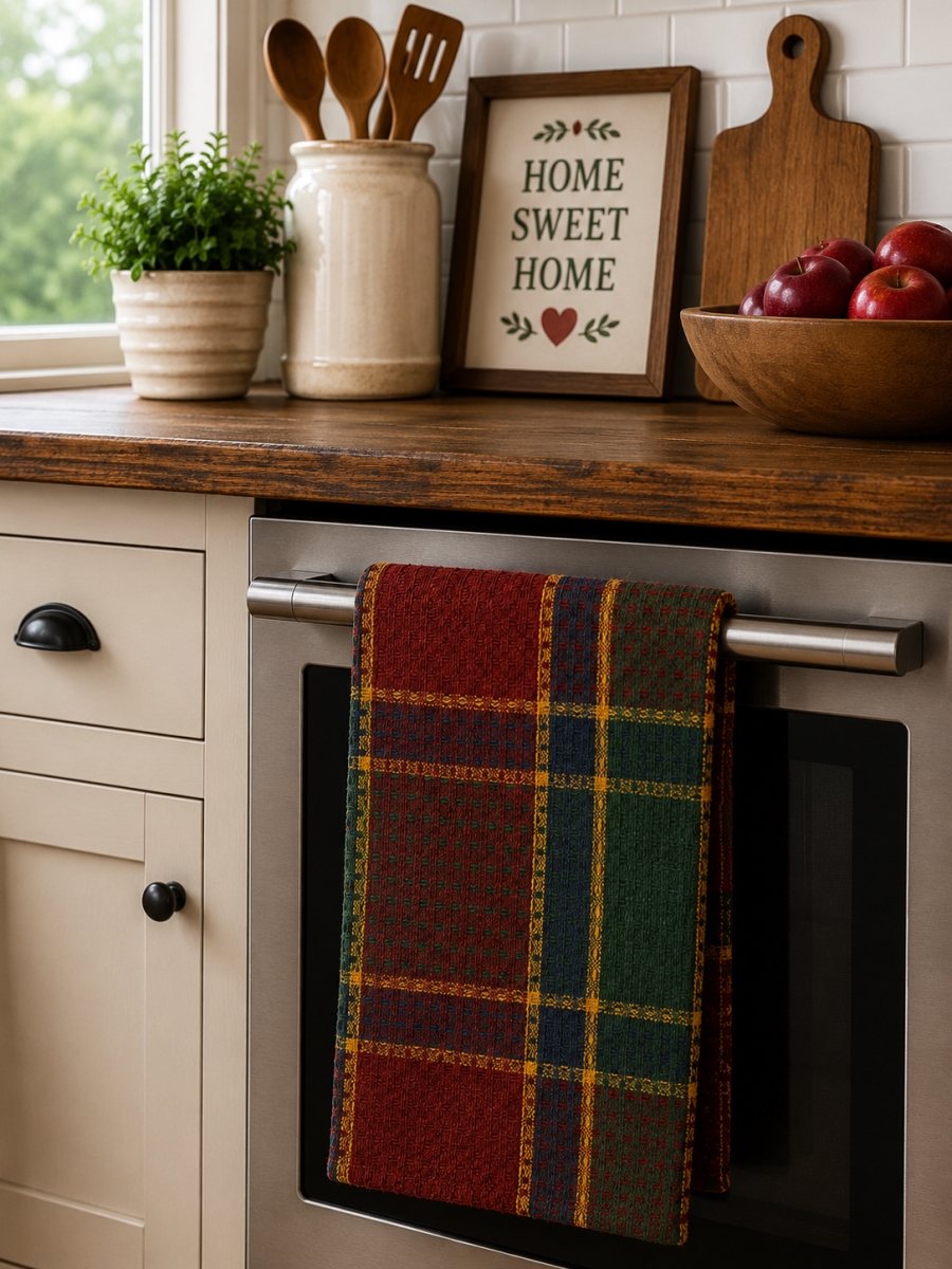 AG-30264 Set Of 4 Festive Jewel- Check Pattern Kitchen Towel