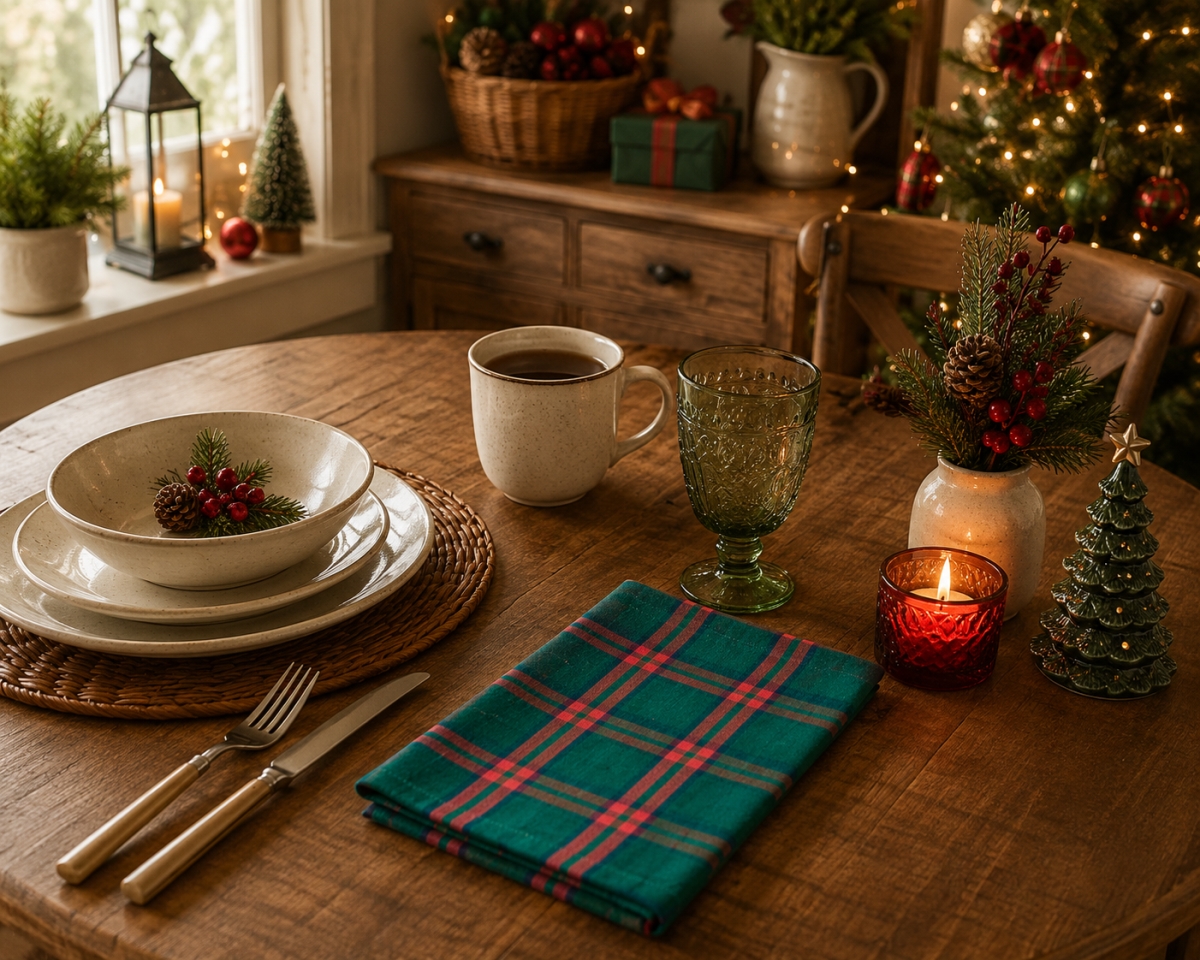 AG-20245 Set Of 4 Belvedere Green-Check Pattern Napkin