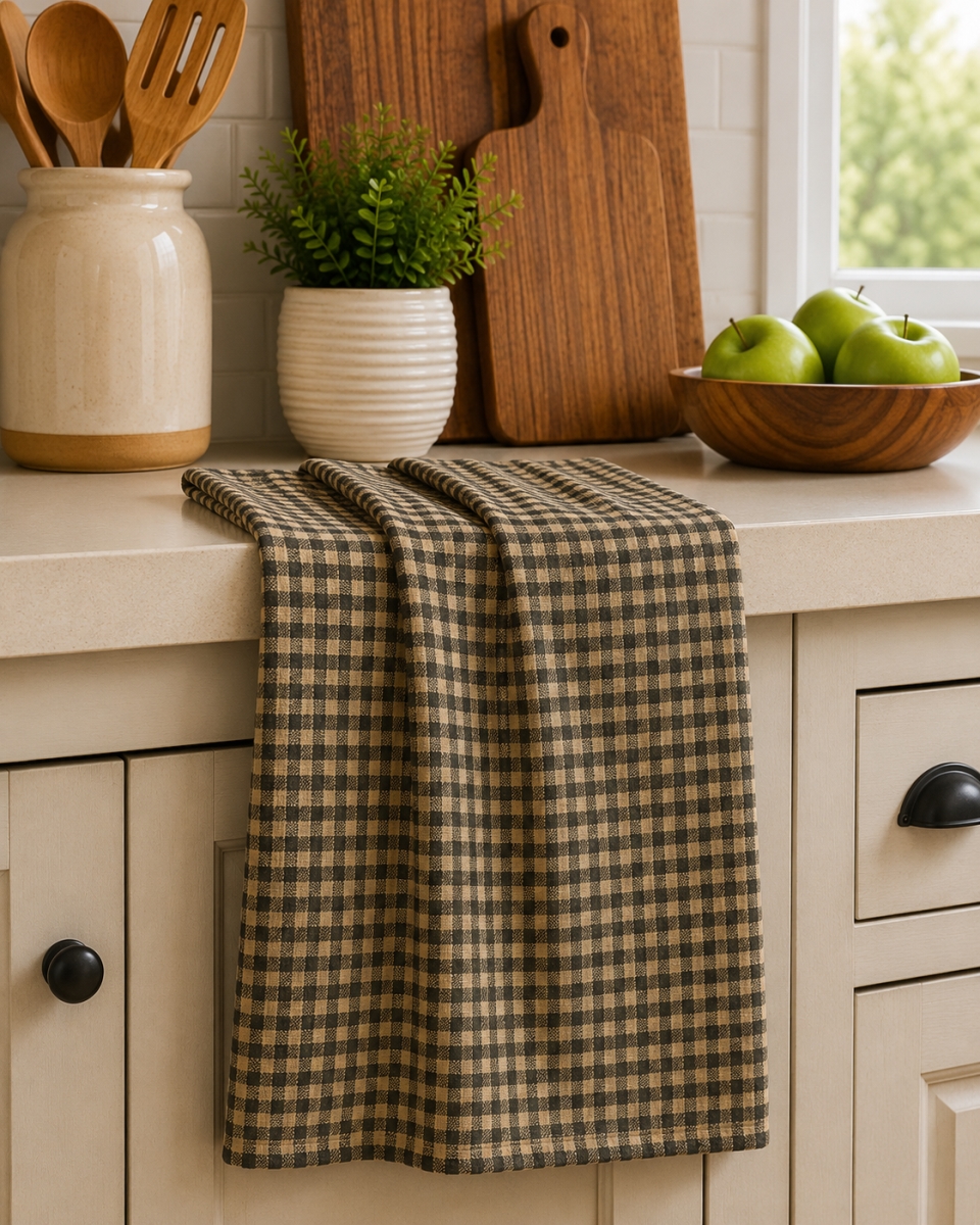 AG-30300N Set Of 4 Star Black Check Kitchen Towel