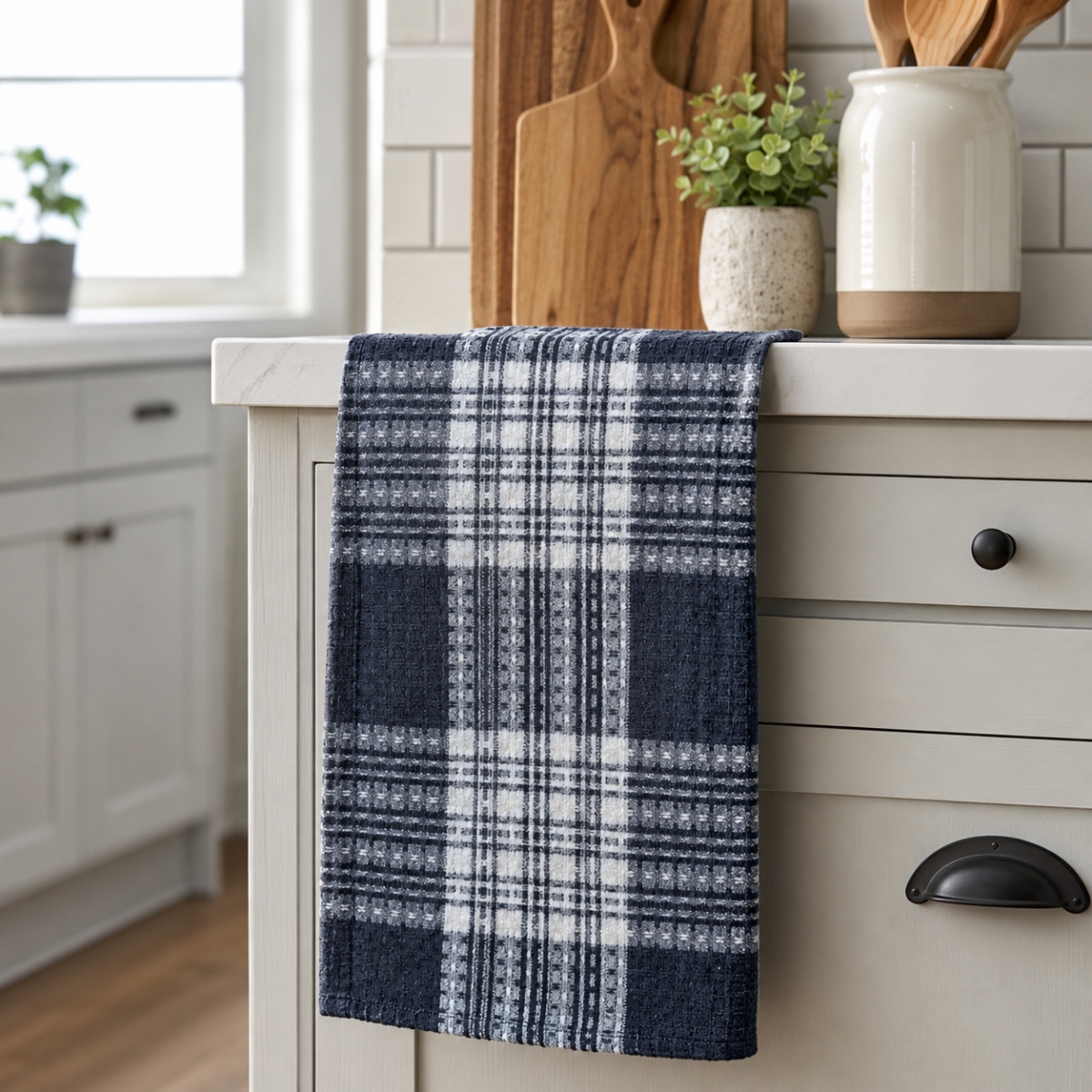 AG-30275 Set Of 4 Stone Grey Plaid Kitchen Towel