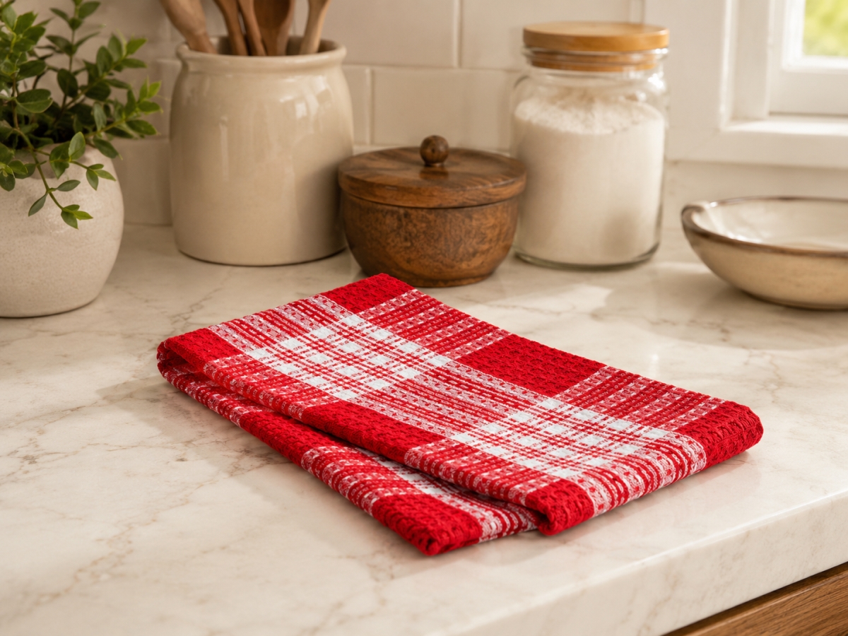 AG-30274 Set Of 4 Stone Red Plaid Kitchen Towel