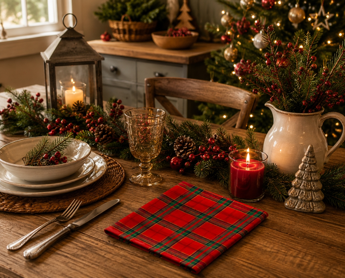 AG-20242 Set Of 4 Belvedere Red Lurexed Check Pattern Napkin