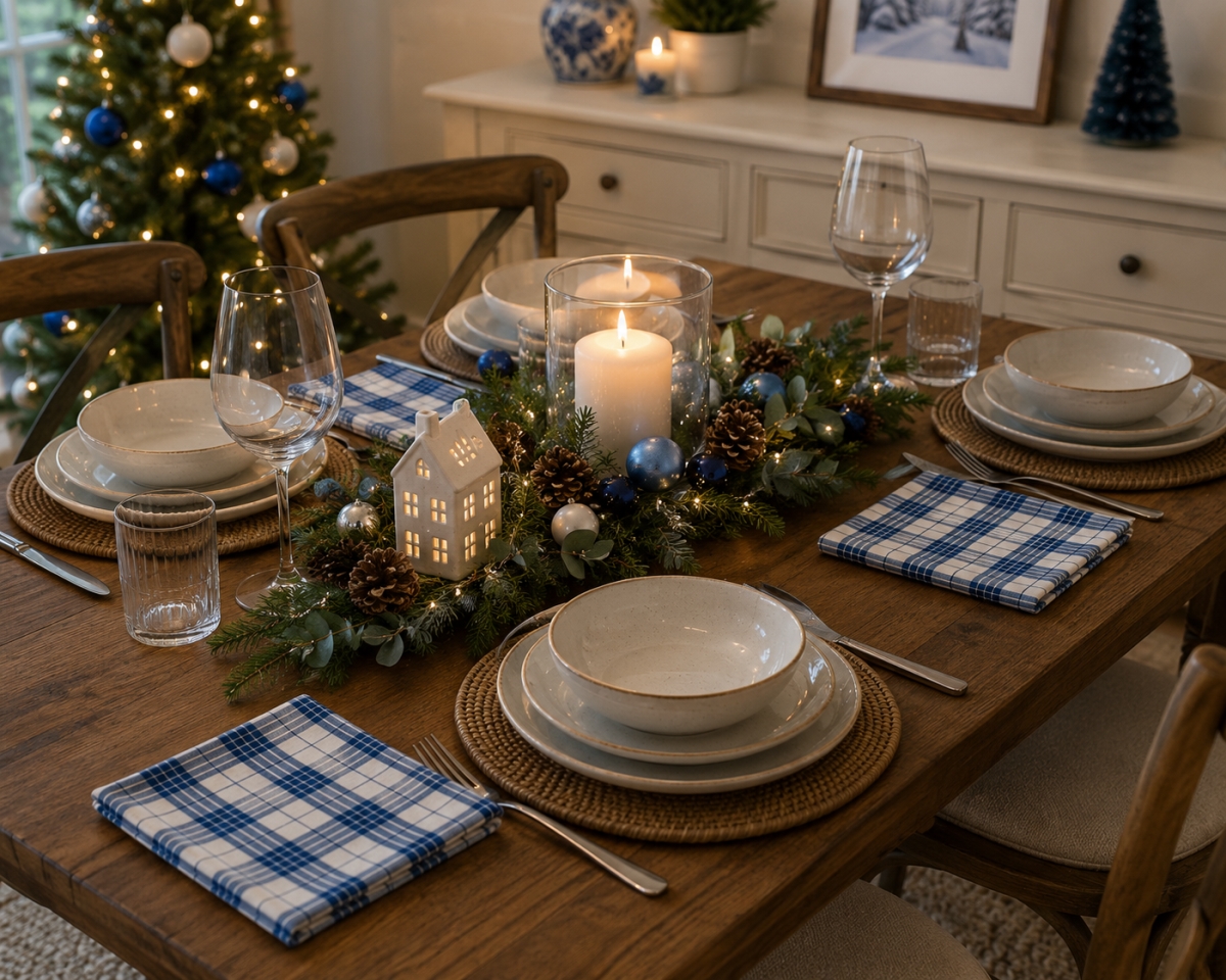 AG-20344 Set Of 4 Blue Plaid Napkin