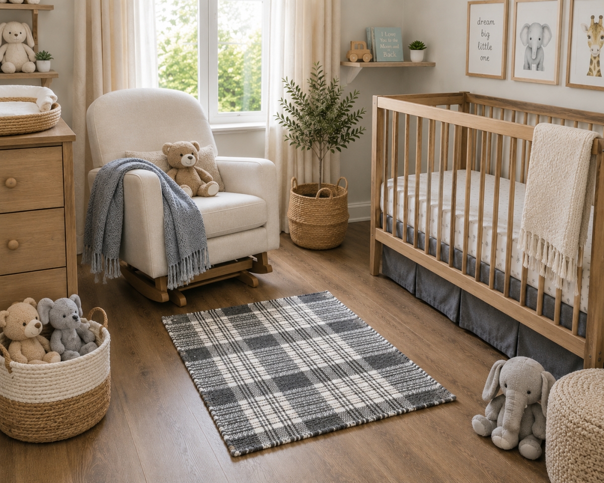 AG-66275 Stone Grey Plaid-Check Pattern Chindi Rag Rug