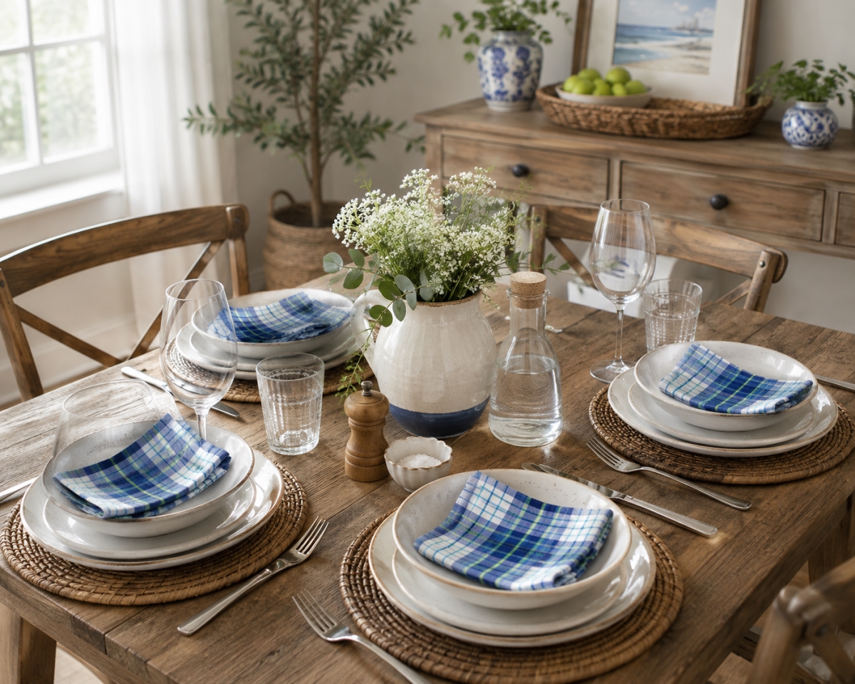 AG-20346 Set Of 4 Blue Snow Plaid Napkin