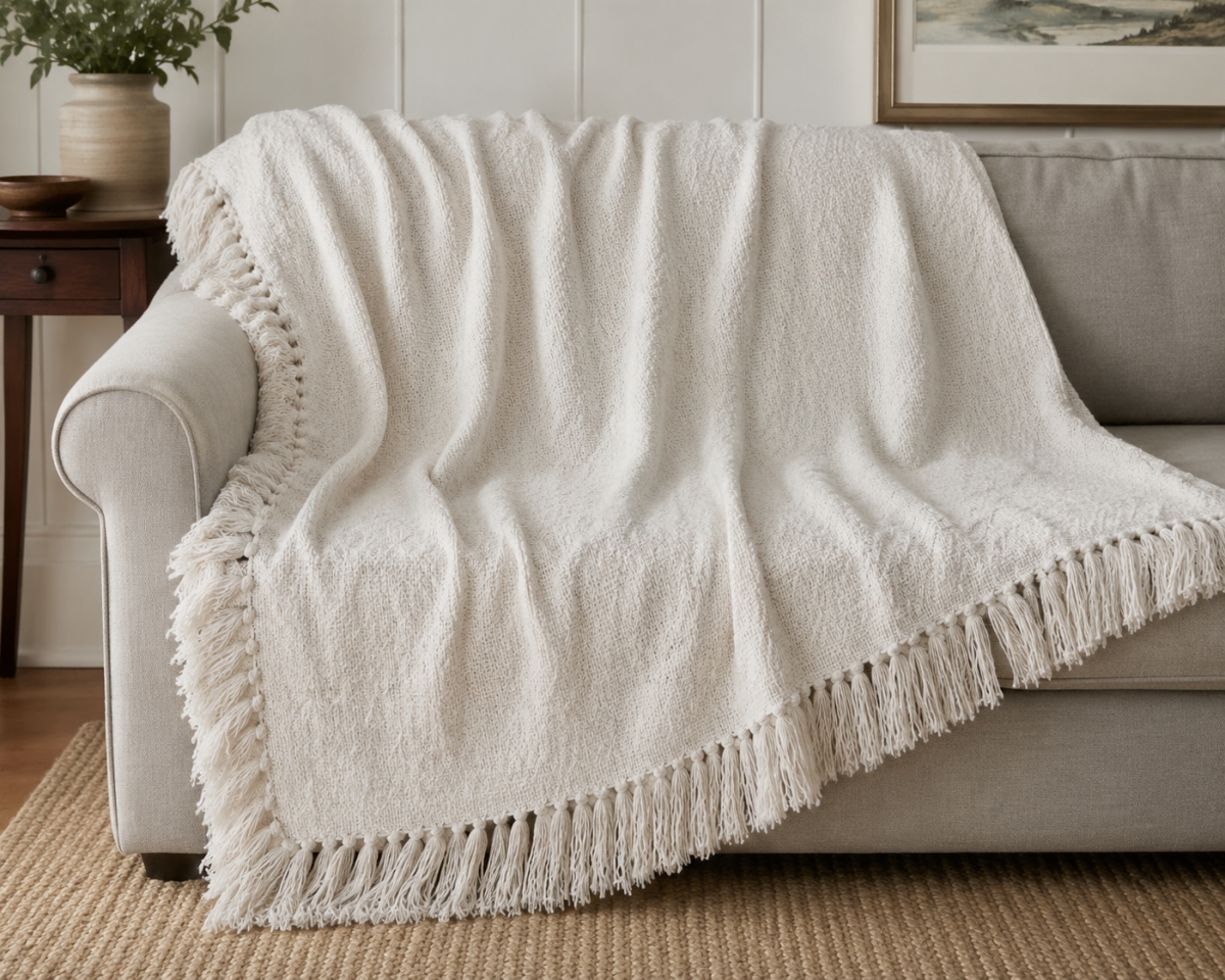 AG-50305 Heart Weave White Throw