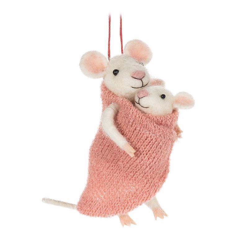 AB-27-MERINO-015 Mother & Baby Mouse Ornament