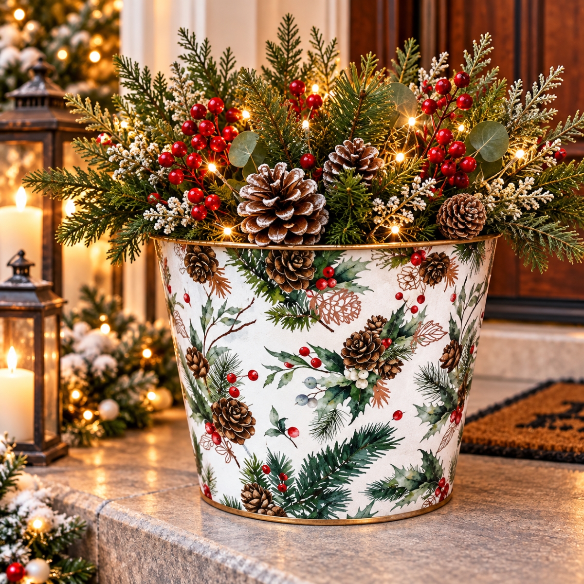 AI-GA3510-1142 All Over Pine Boughs With Berries Pot