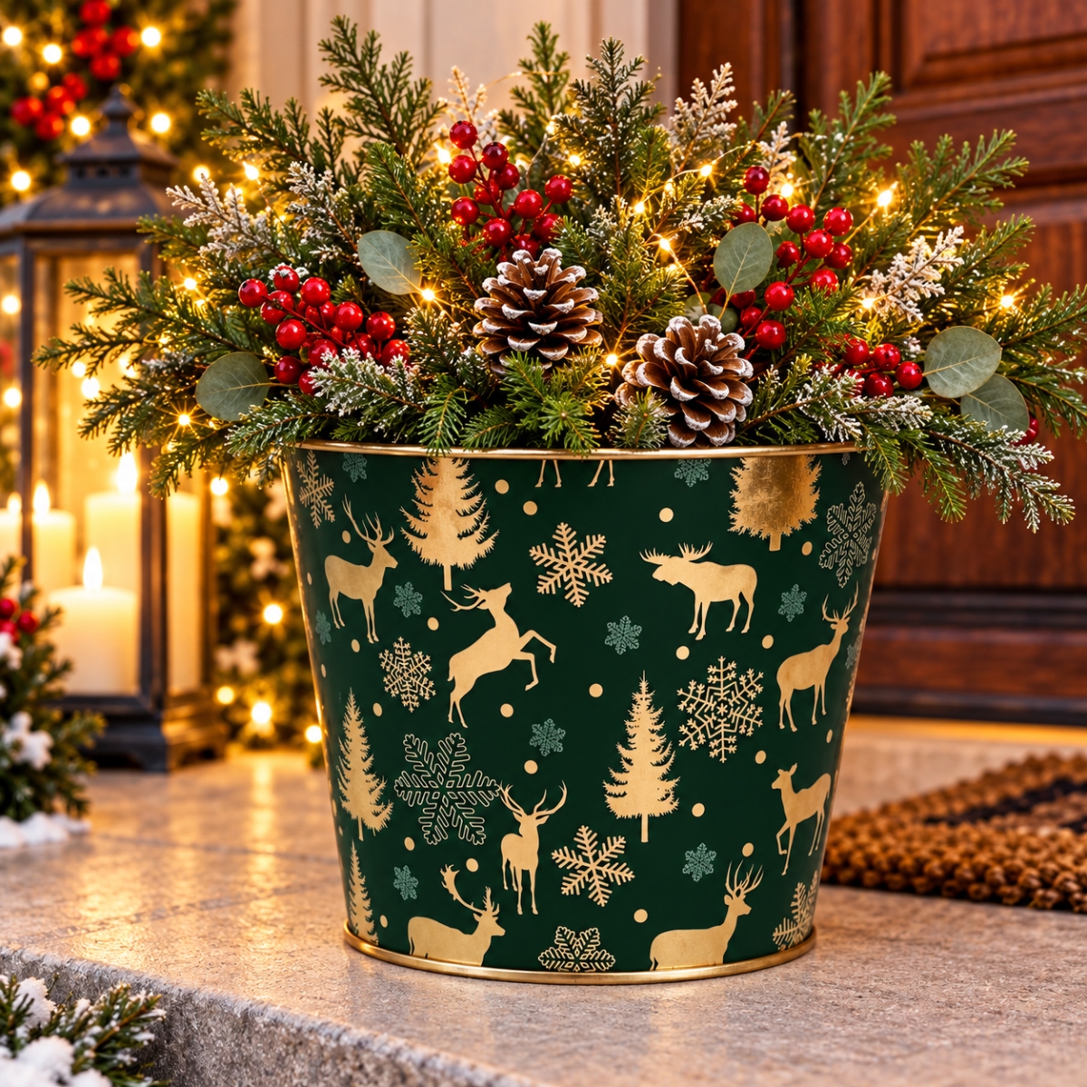 AI-GA3510-1144 Snowflakes, Trees And Animals Pot