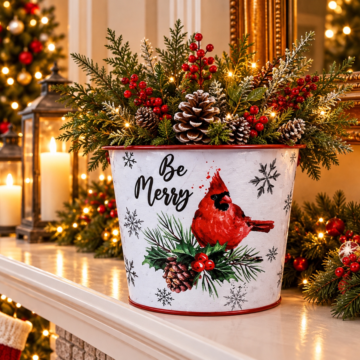 AI-GA3510-1140 Be Merry Cardinal On A Branch Pot