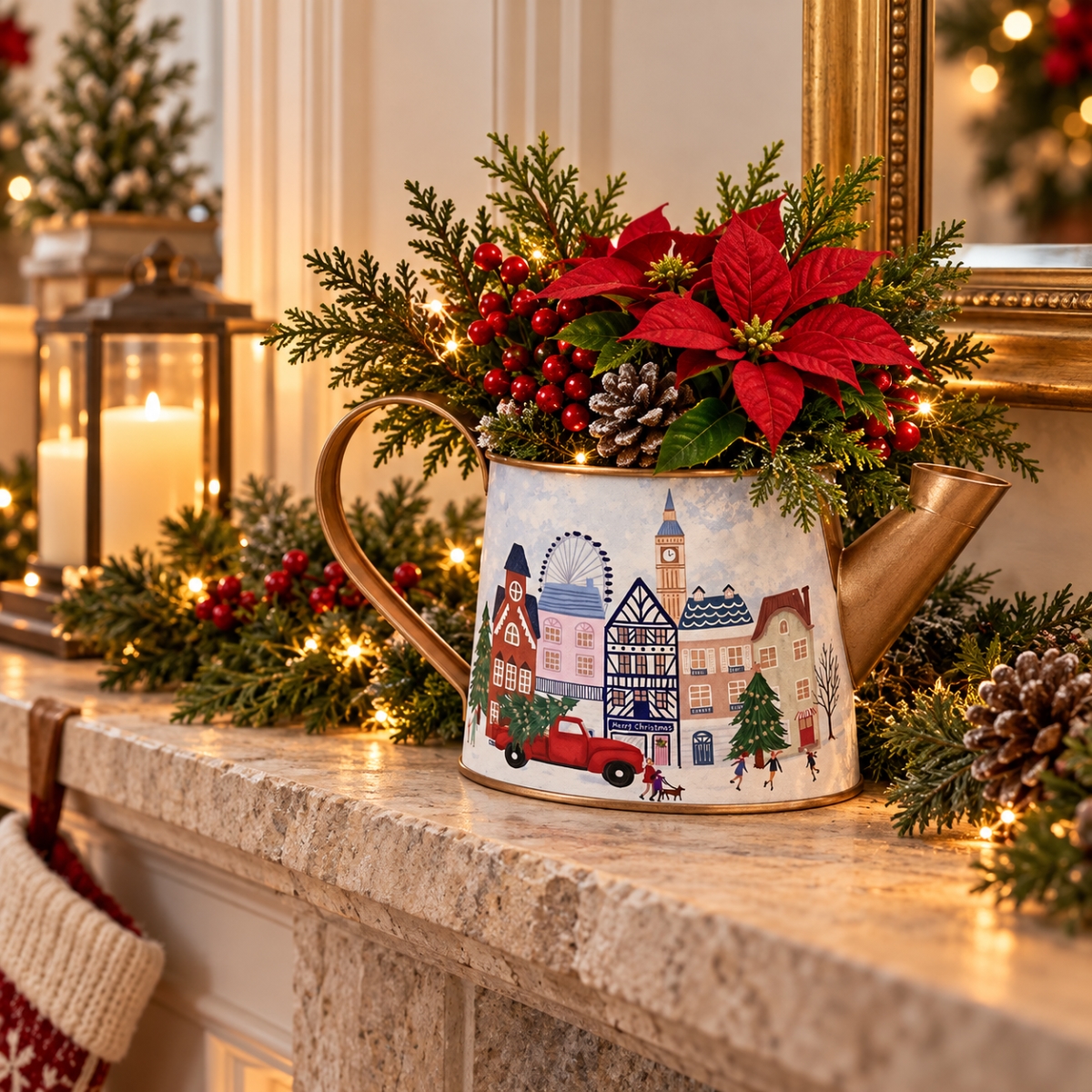 AI-GA3420-1141 Christmas Village Print Watering Can